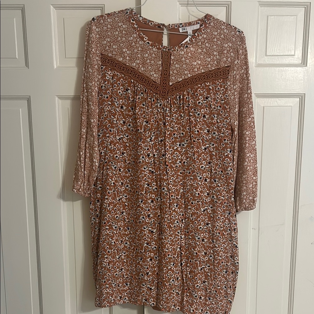 DR2 Peach floral Mini Dress with Bishop Sleeves